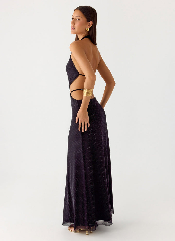 Astraeus Beaded Sequin Maxi Dress Black