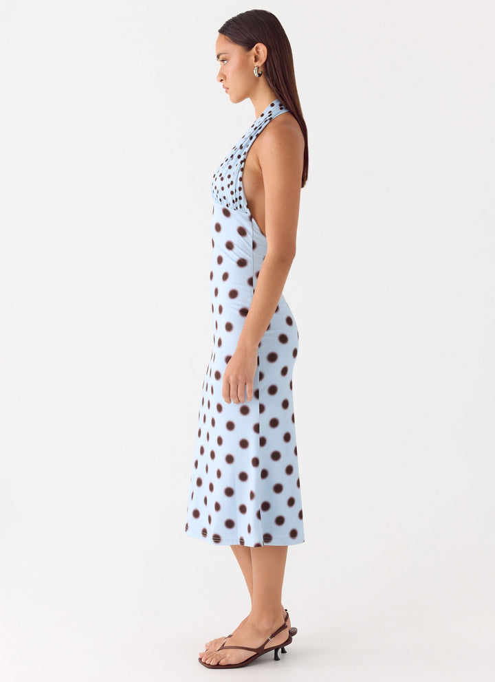 Awuku Midi Dress Blue Mocha Dot