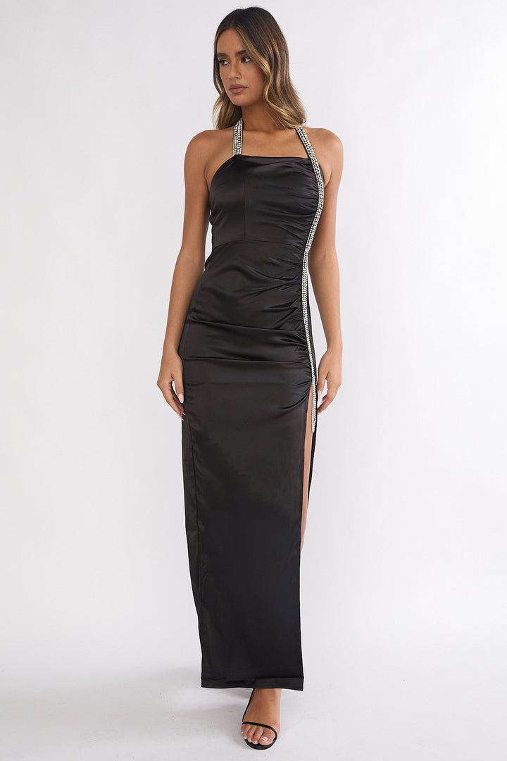 Glitterati Halter Maxi Dress Black