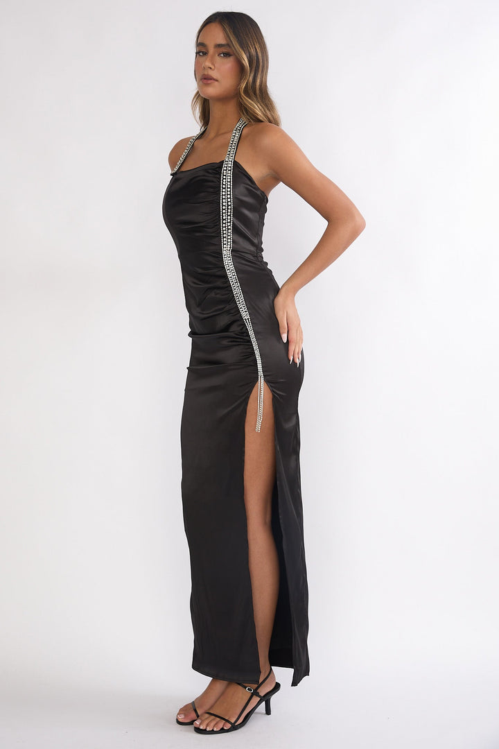 Glitterati Halter Maxi Dress Black