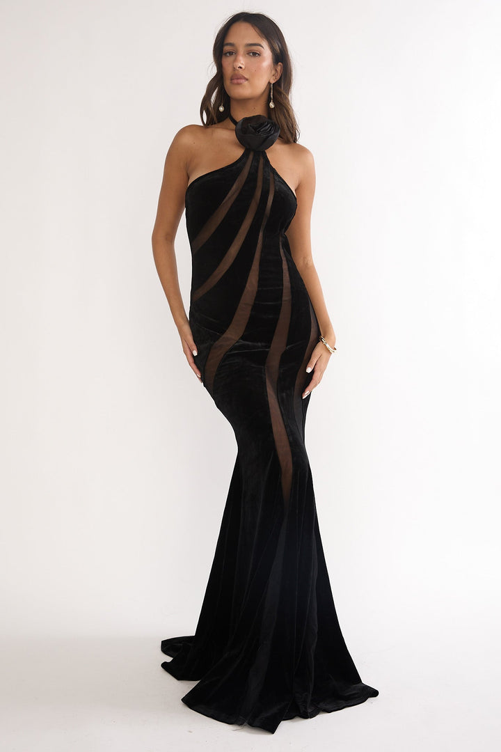 Azelia Velvet Maxi Dress Black