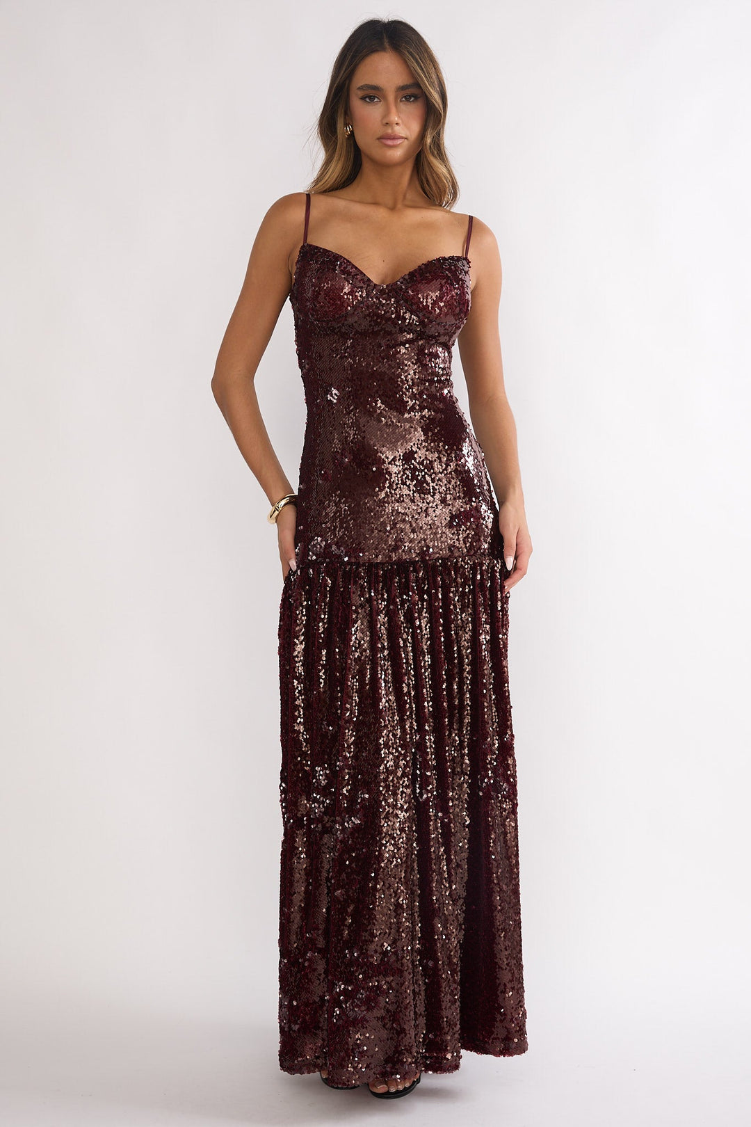 Miller Sequin Maxi Dress Burgundy