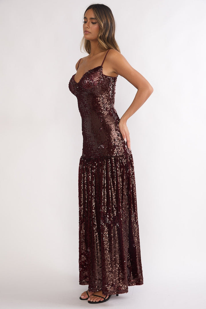 Miller Sequin Maxi Dress Burgundy