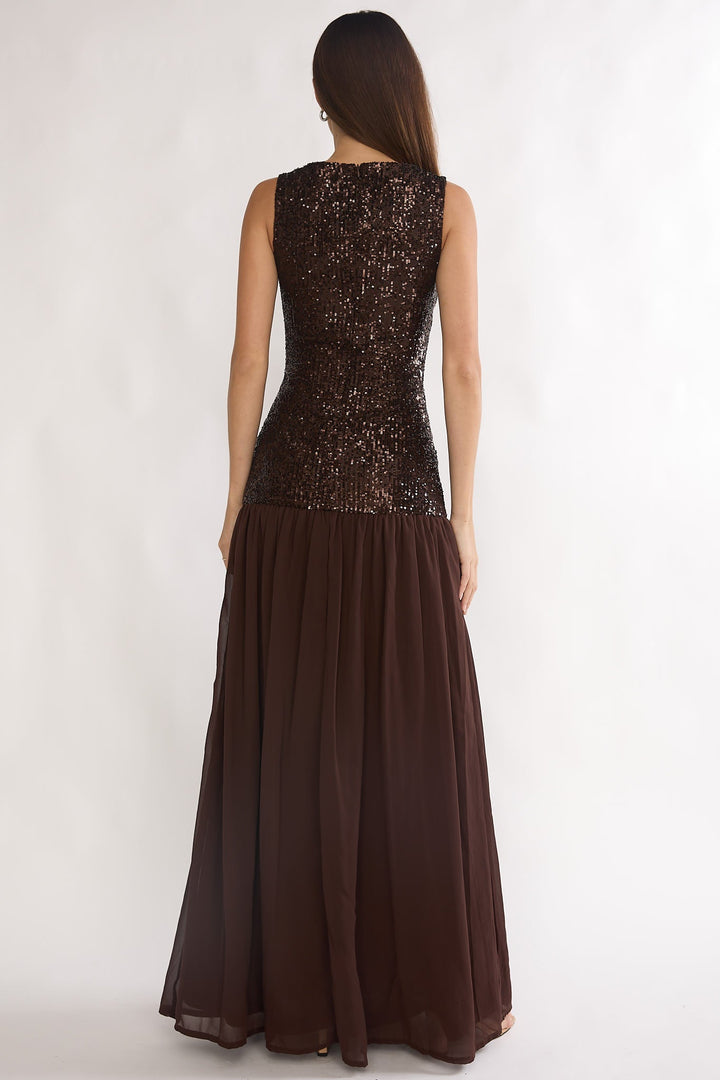 Dioris Sequin Maxi Dress Chocolate