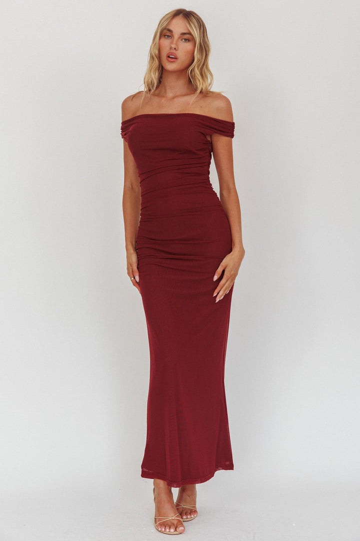 Bloom Mesh Midi Dress Wine