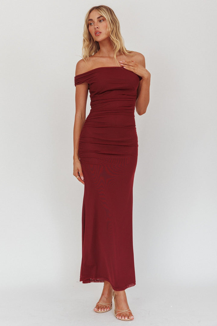 Bloom Mesh Midi Dress Wine