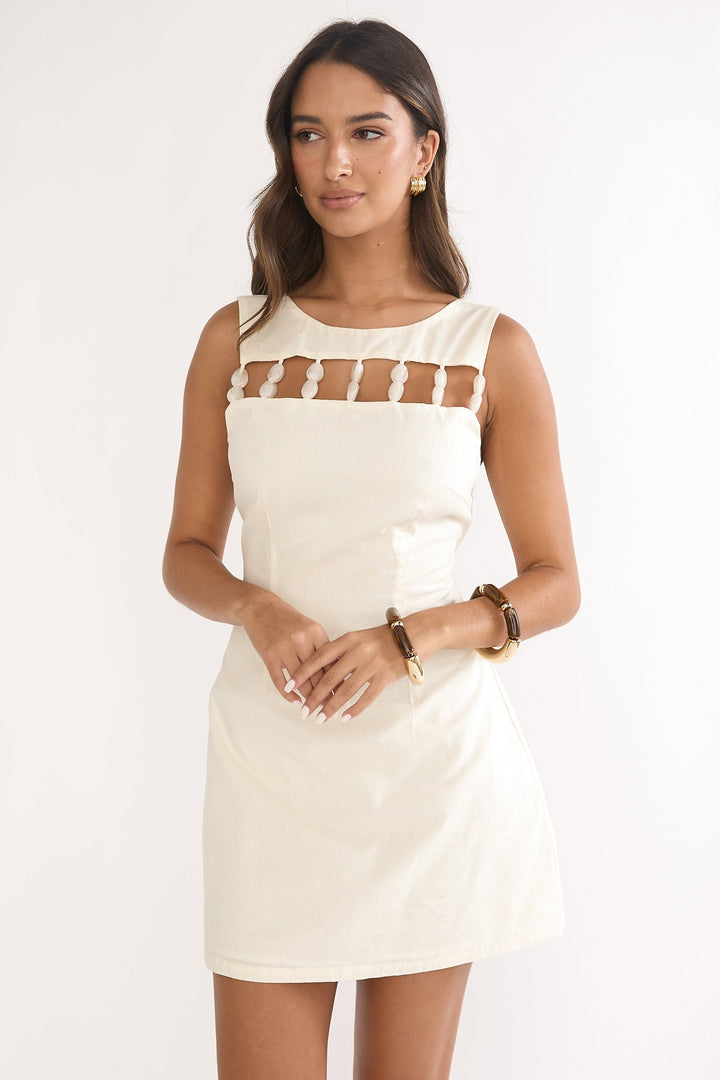 Knowing Bead Neck Mini Dress Cream
