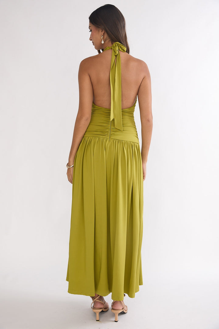 Nightbloom Halter Maxi Dress Olive