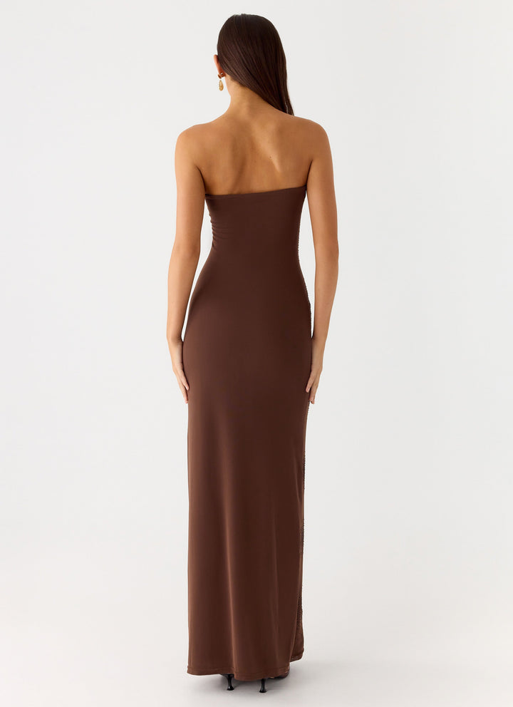 Belisse Beaded Mesh Maxi Dress Chocolate