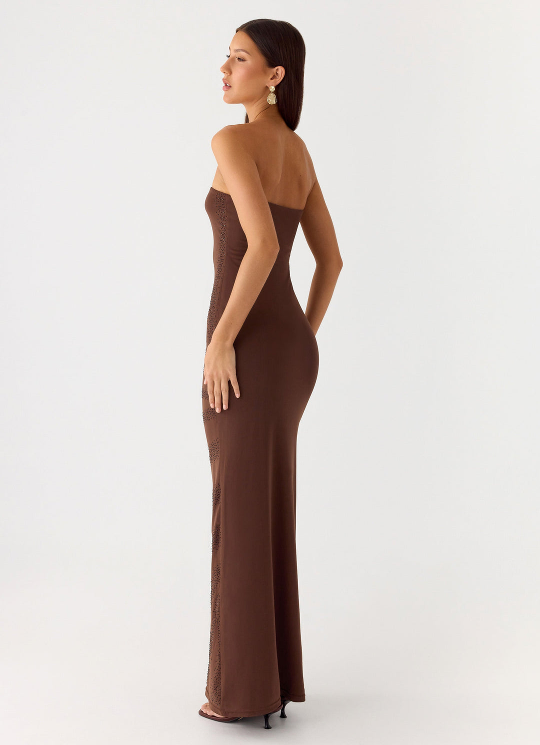 Belisse Beaded Mesh Maxi Dress Chocolate
