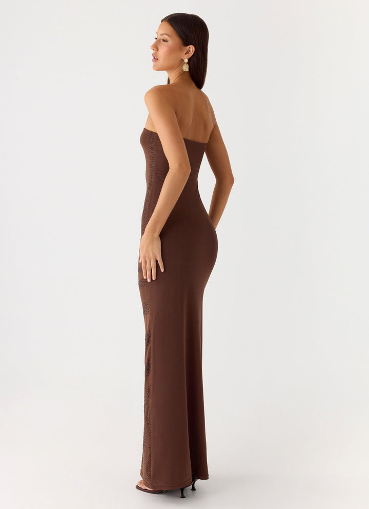 Belisse Beaded Mesh Maxi Dress Chocolate