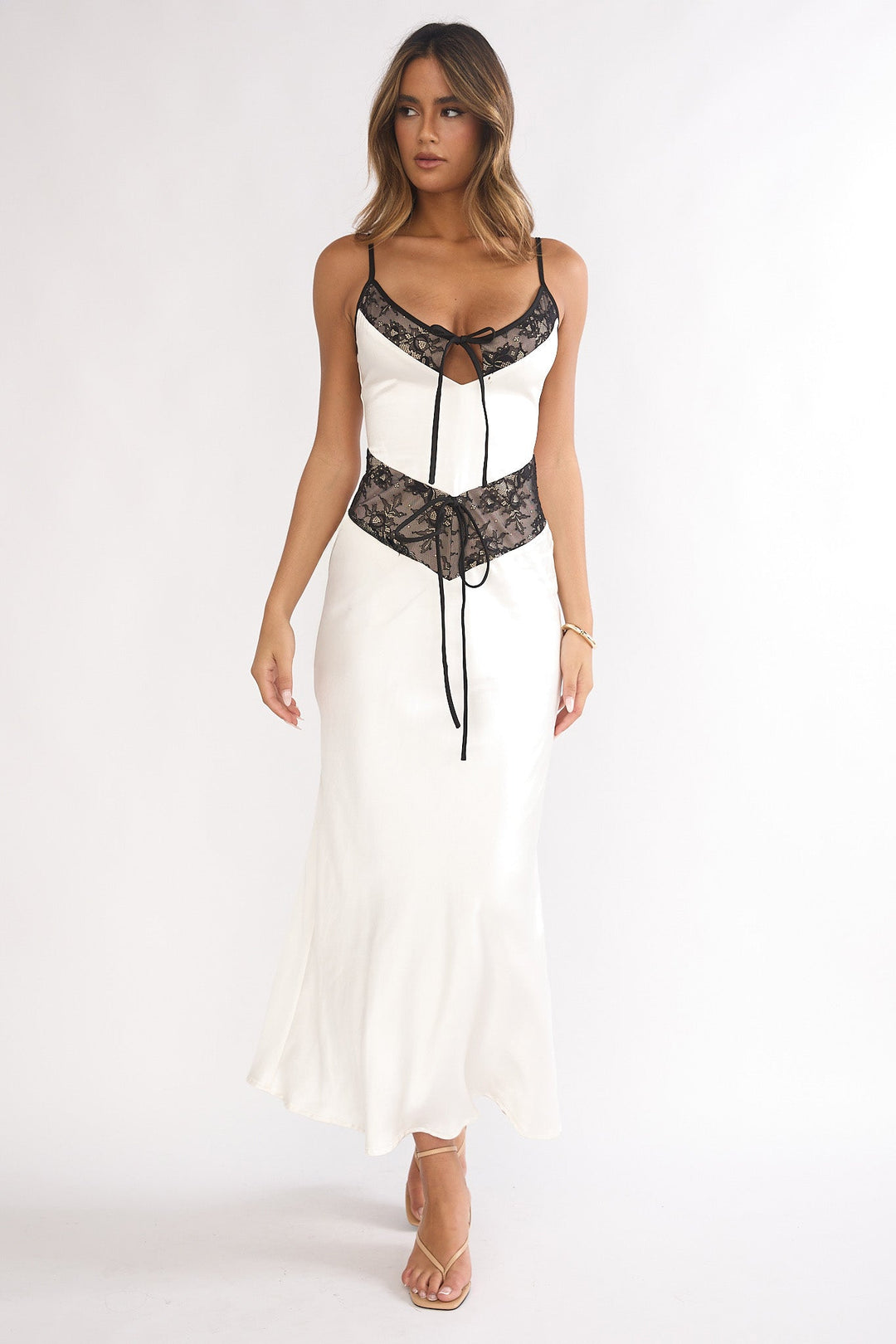 Luna Lace Trim Maxi Dress Oyster