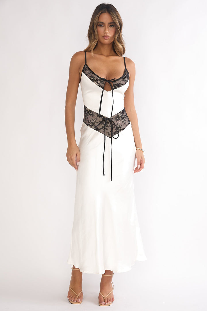 Luna Lace Trim Maxi Dress Oyster