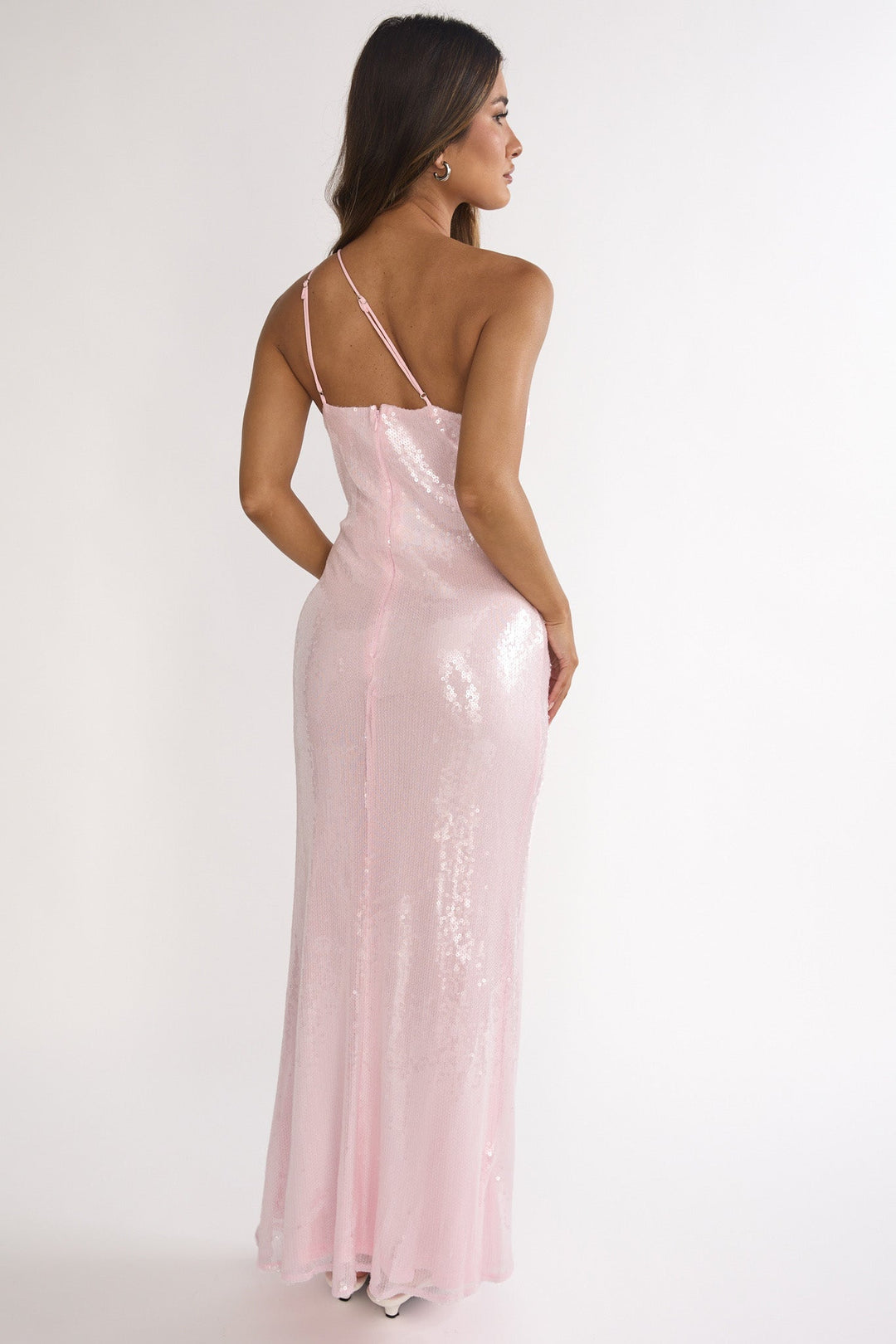 Roselyn One Shoulder Sequin Maxi Dress Pink
