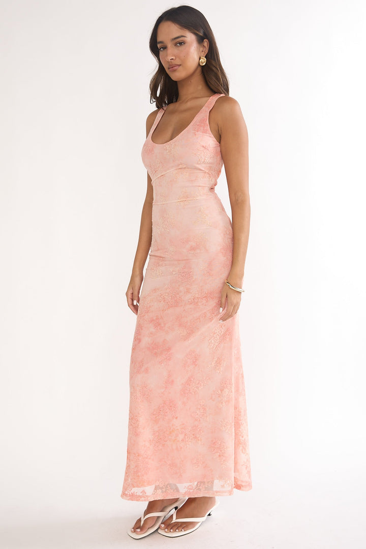 Elowra Mesh Maxi Dress Floral Pink