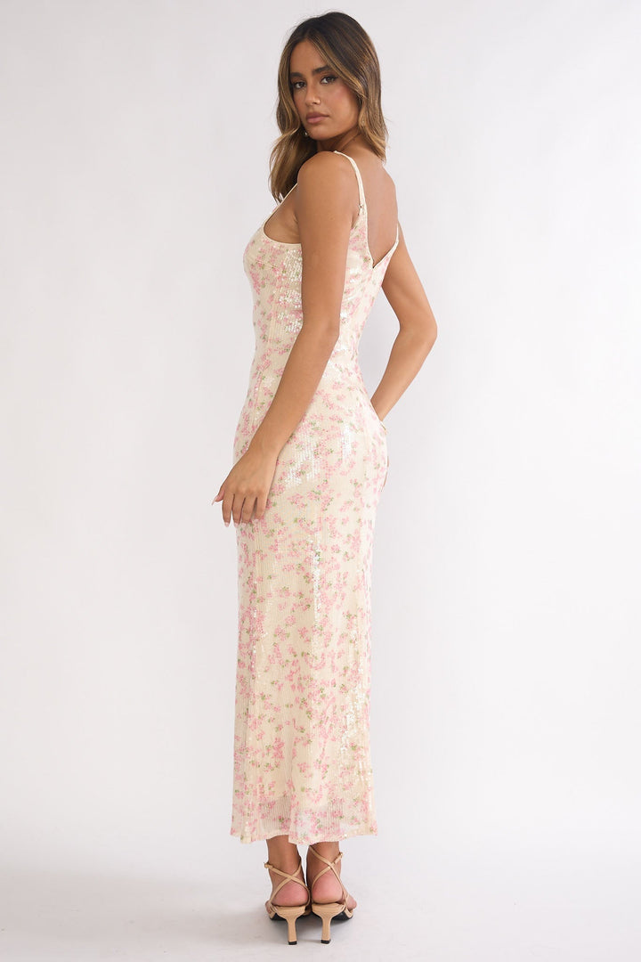 Marielle Sequin Maxi Dress Floral Pink