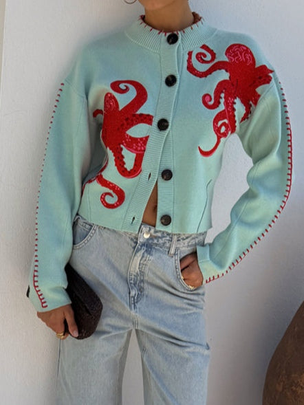 Cardigan | Playful Octopus Pattern Long Cardigan Sweater | Stylish Comfortable Layer