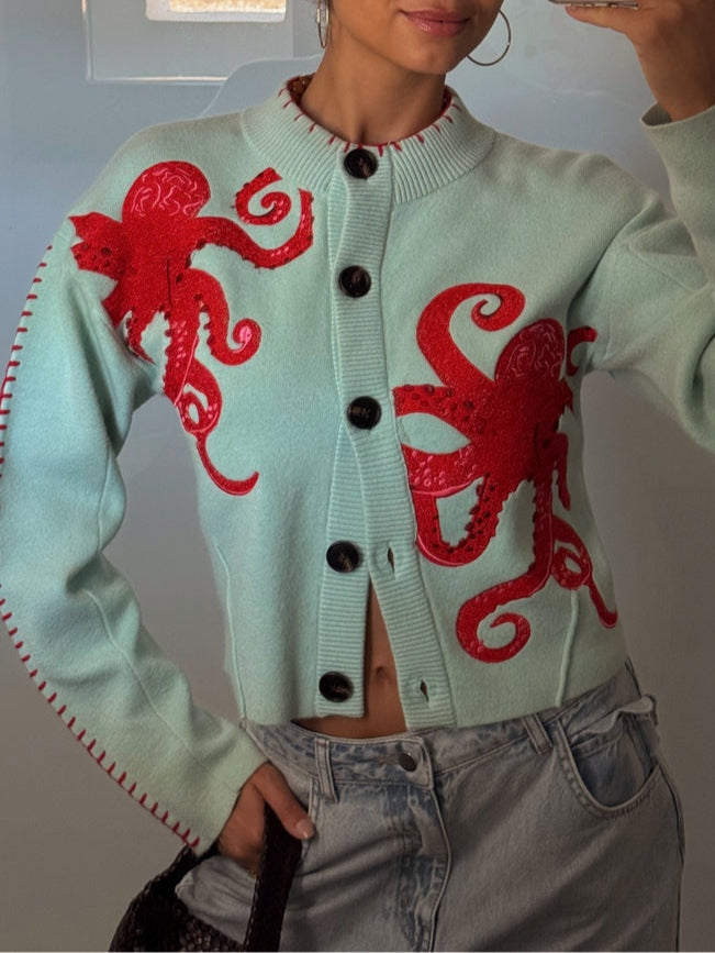 Cardigan | Playful Octopus Pattern Long Cardigan Sweater | Stylish Comfortable Layer