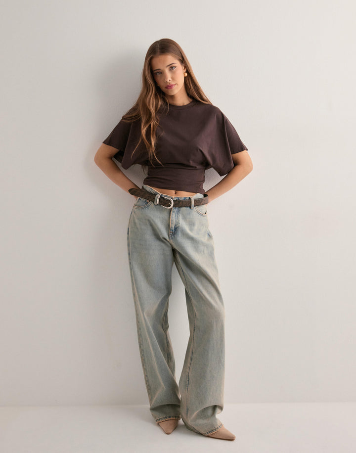 Duttini | Cinched Waist Cropped T-Shirt