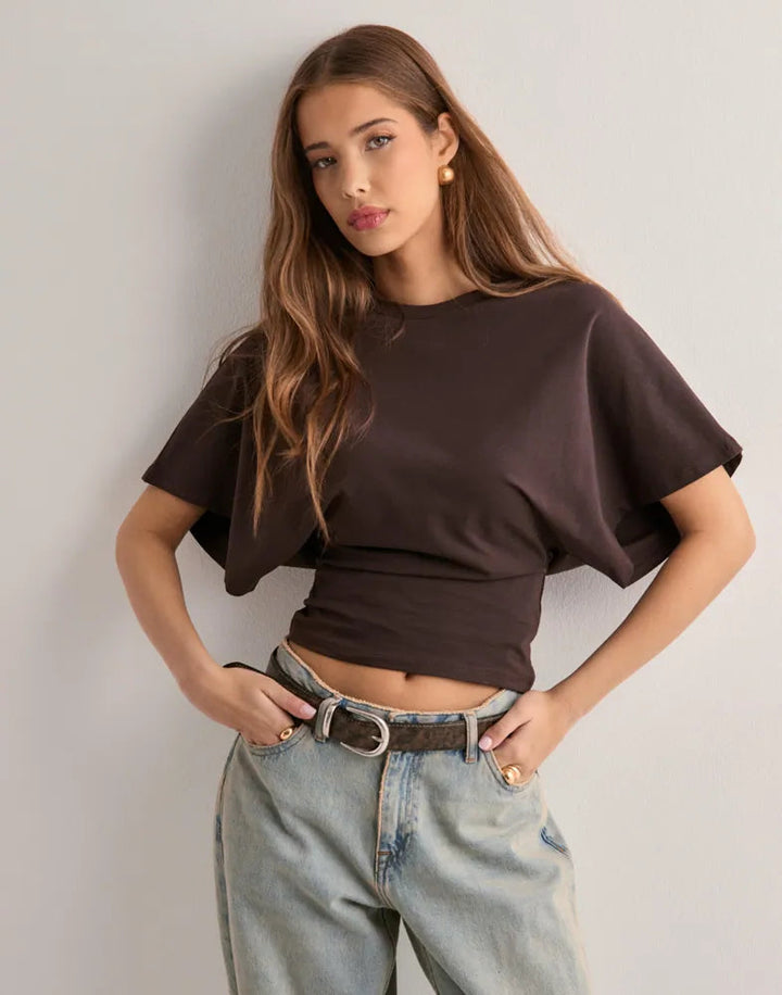 Duttini | Cinched Waist Cropped T-Shirt