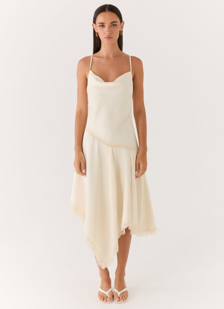 Cleosa Asymmetrical Midi Dress White