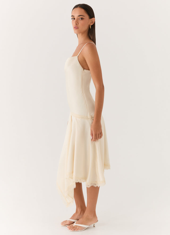 Cleosa Asymmetrical Midi Dress White