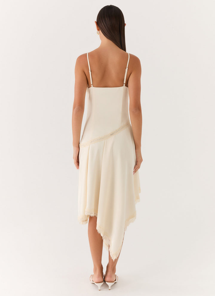 Cleosa Asymmetrical Midi Dress White