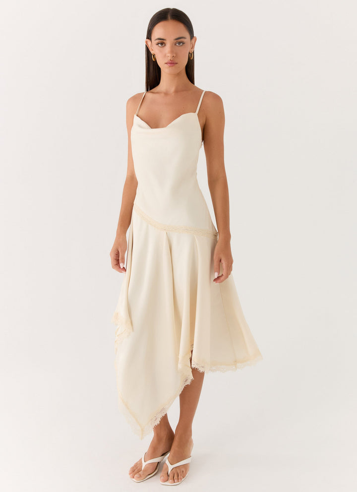 Cleosa Asymmetrical Midi Dress White
