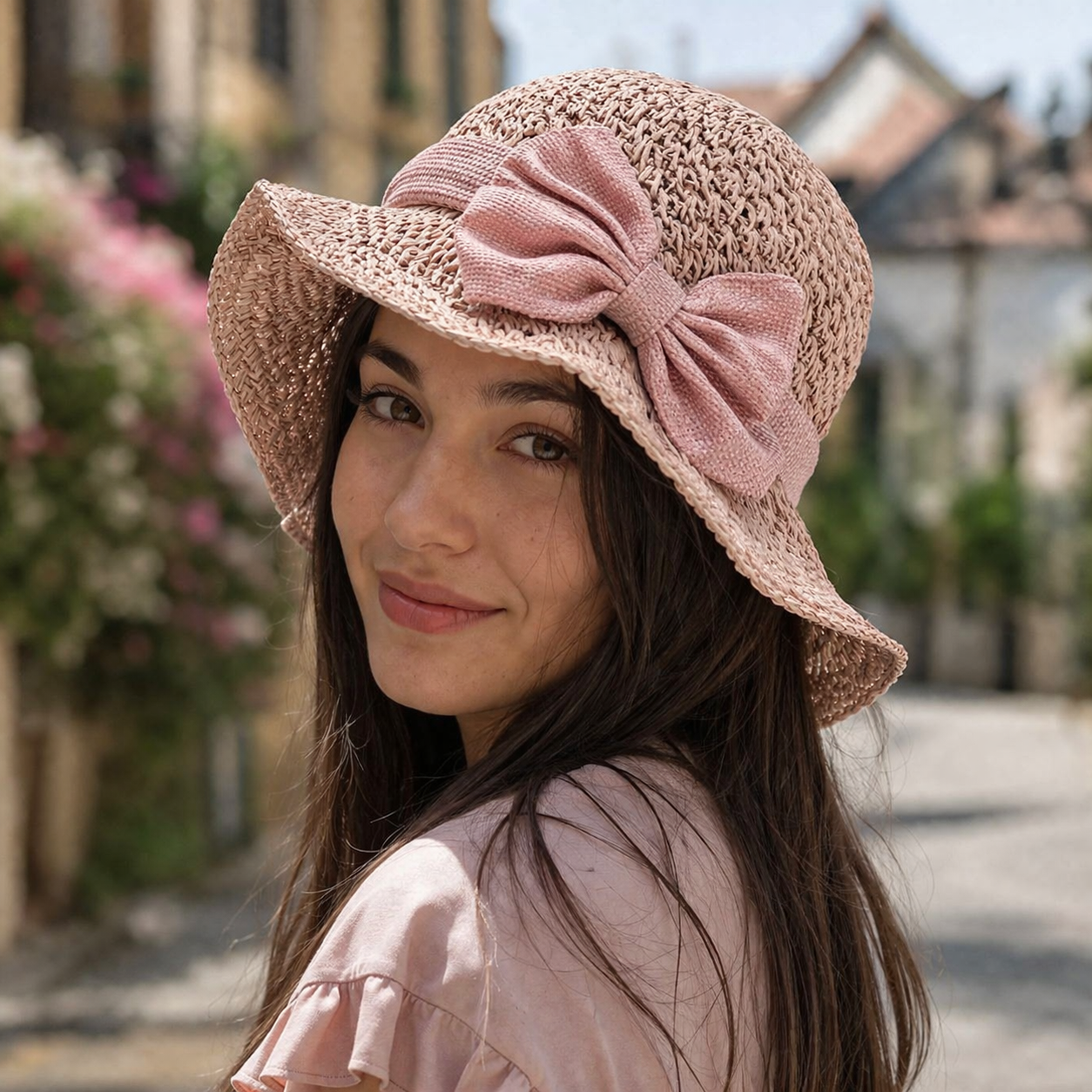 Women's Handcrafted Sun Hat | Elegant Wide-Brim Vintage Bow Sun Hat