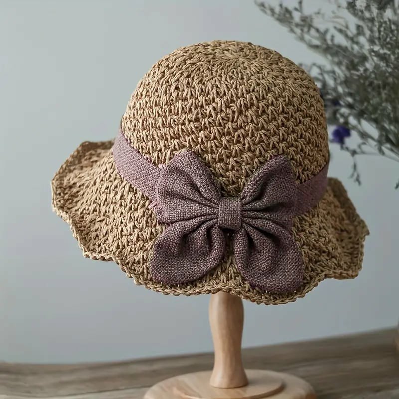 Women's Handcrafted Sun Hat | Elegant Wide-Brim Vintage Bow Sun Hat