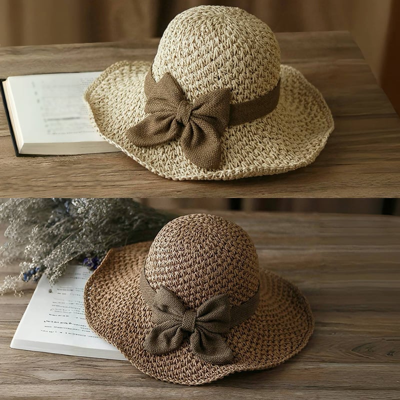 Women's Handcrafted Sun Hat | Elegant Wide-Brim Vintage Bow Sun Hat