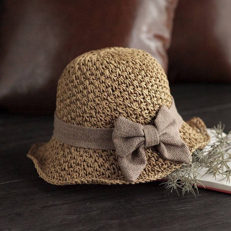 Women's Handcrafted Sun Hat | Elegant Wide-Brim Vintage Bow Sun Hat