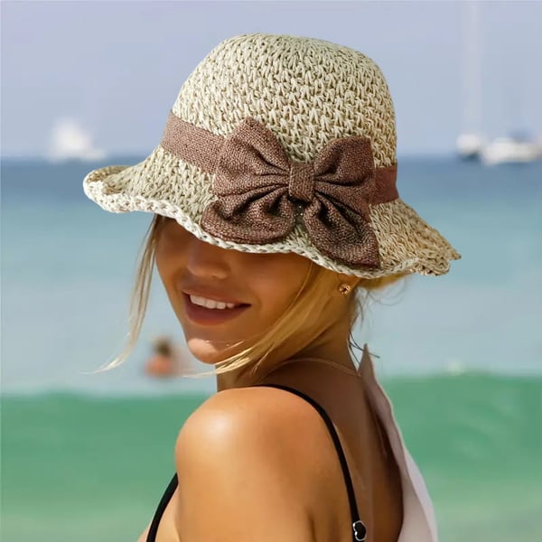 Women's Handcrafted Sun Hat | Elegant Wide-Brim Vintage Bow Sun Hat