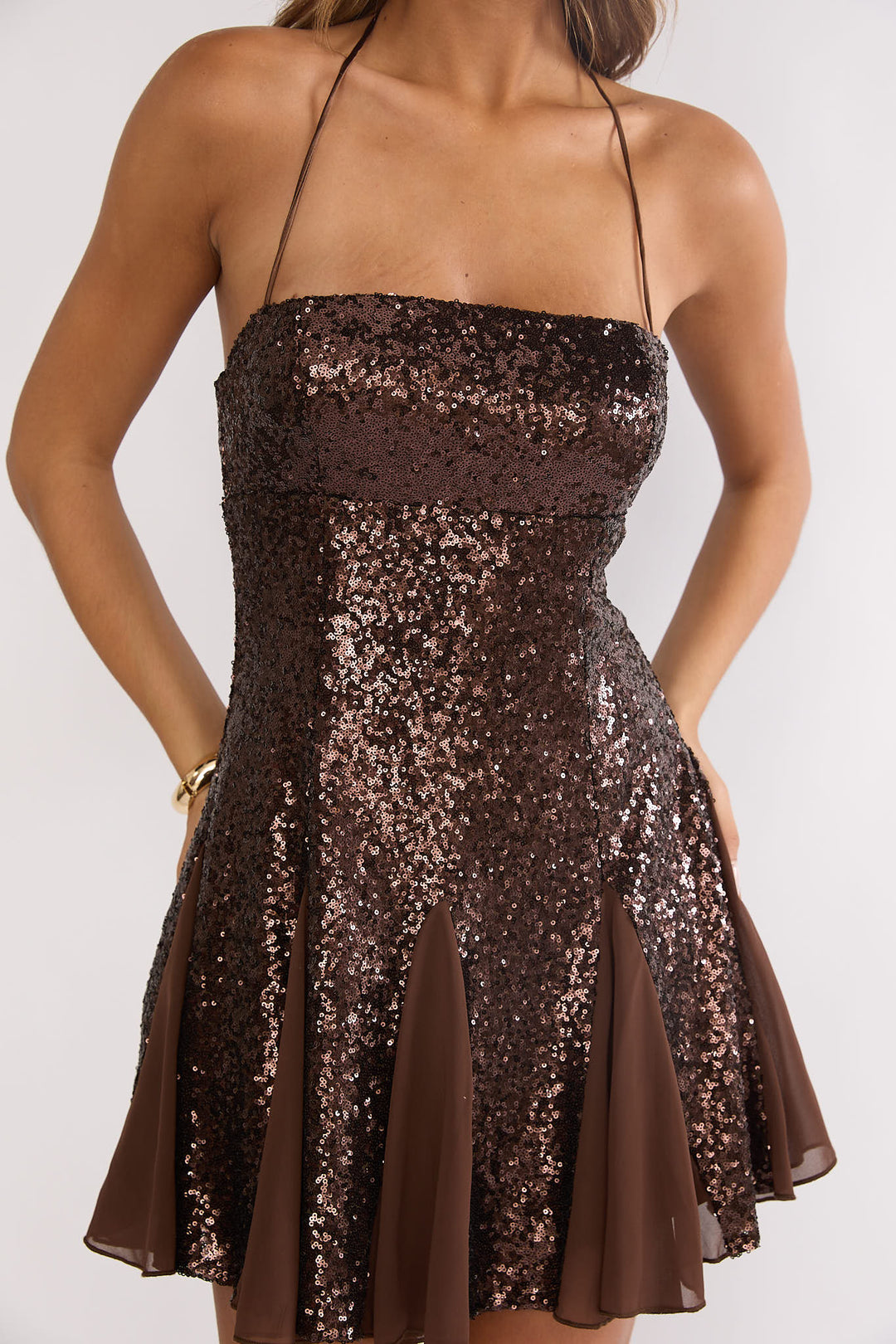 Belora Halter Mini Dress Brown