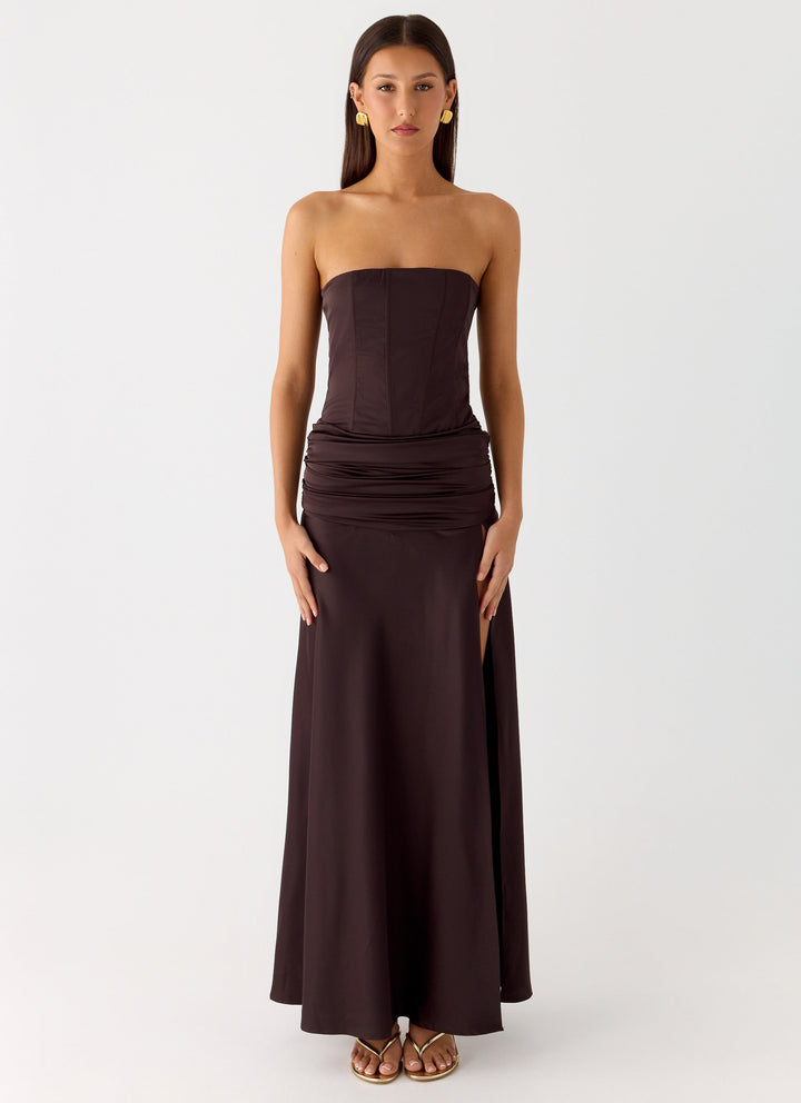 Darana Corset Satin Maxi Dress Chocolate