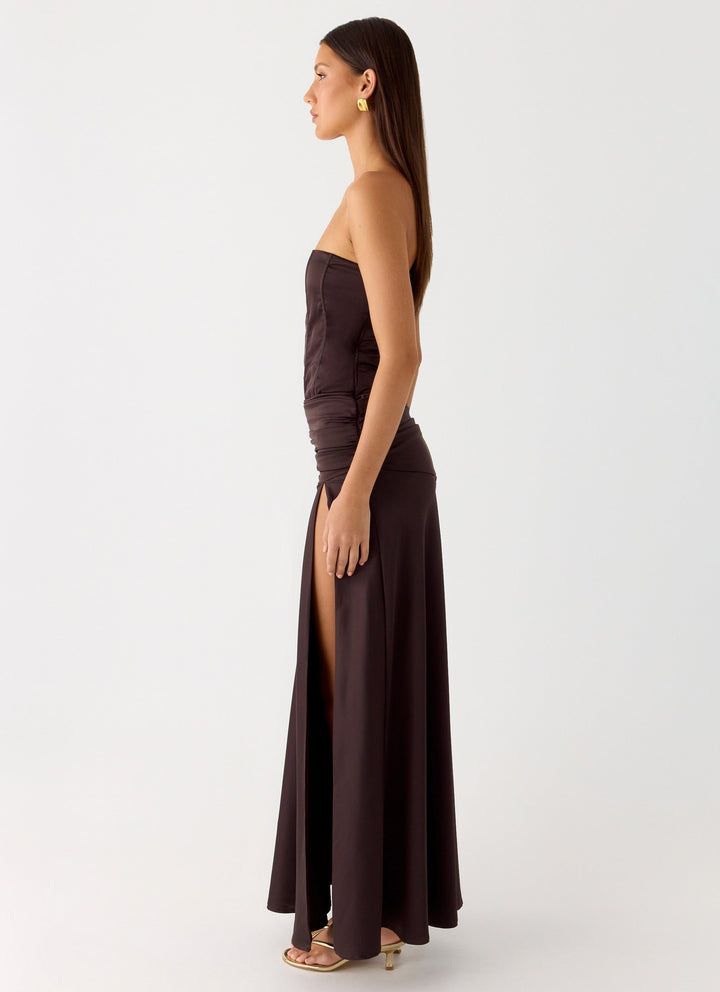 Darana Corset Satin Maxi Dress Chocolate