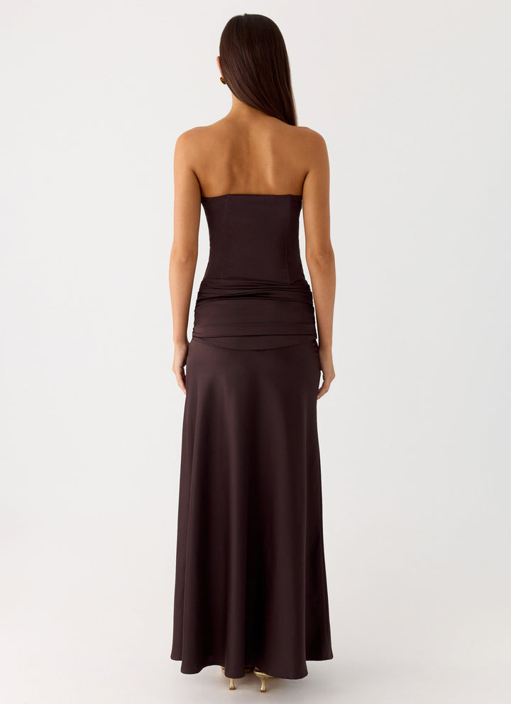 Darana Corset Satin Maxi Dress Chocolate