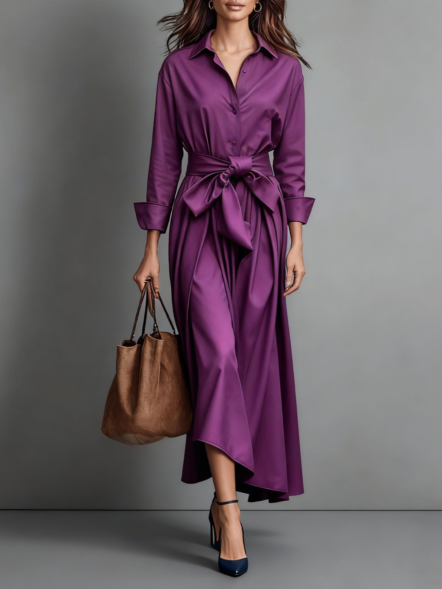 Dress | A-Line Midi Shirt Dress | Elegant | Comfortable
