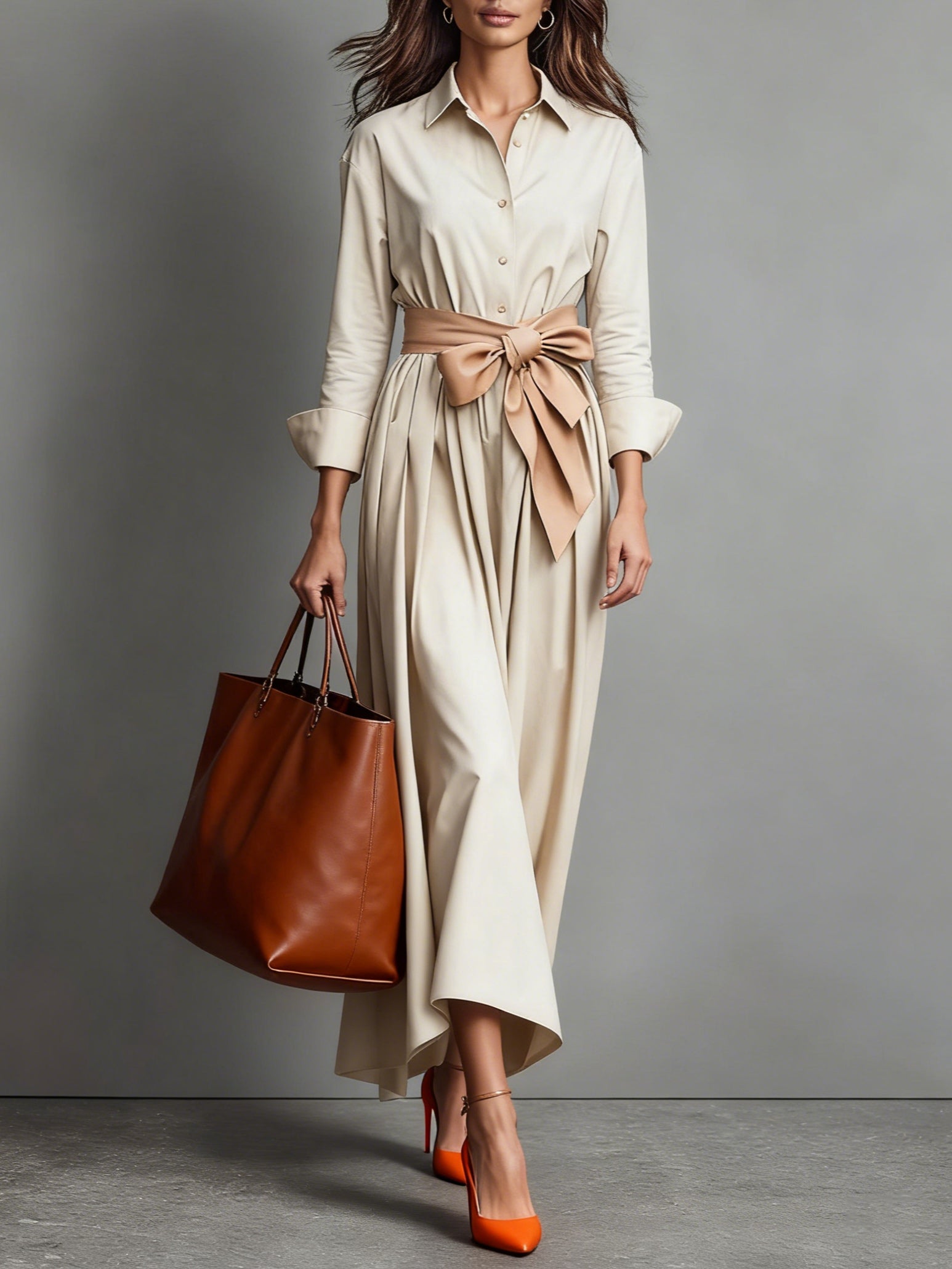 Dress | A-Line Midi Shirt Dress | Elegant | Comfortable