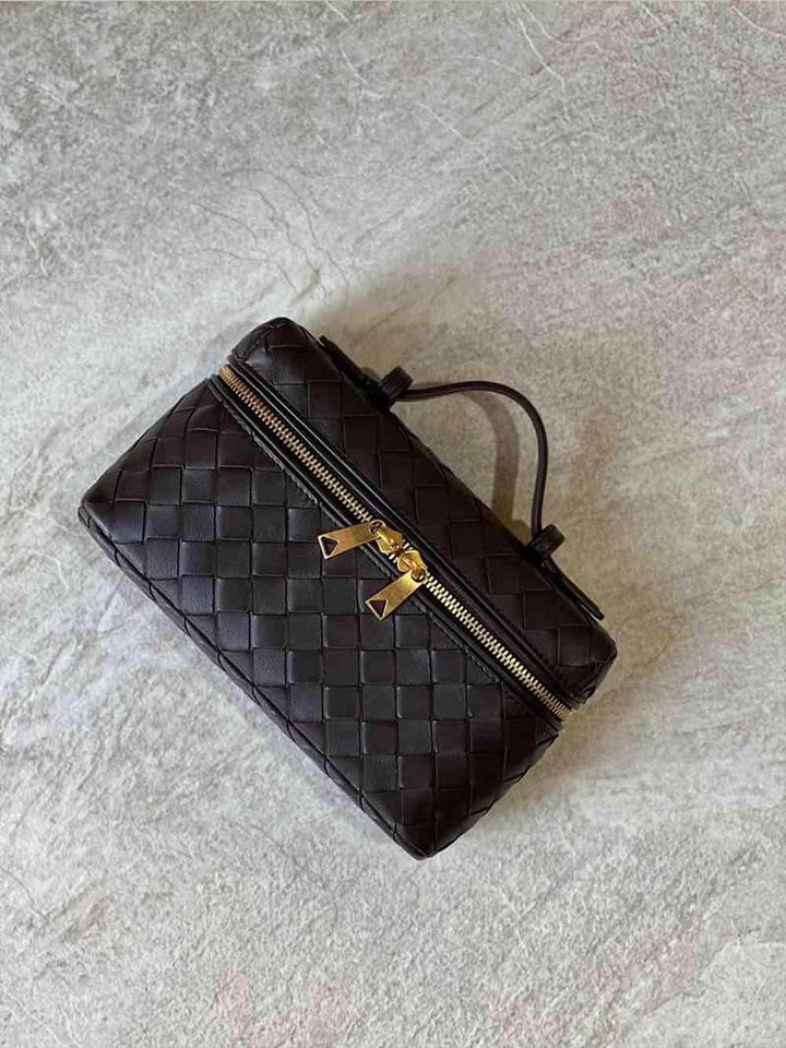 Top Handle Woven Faux Suede Bag