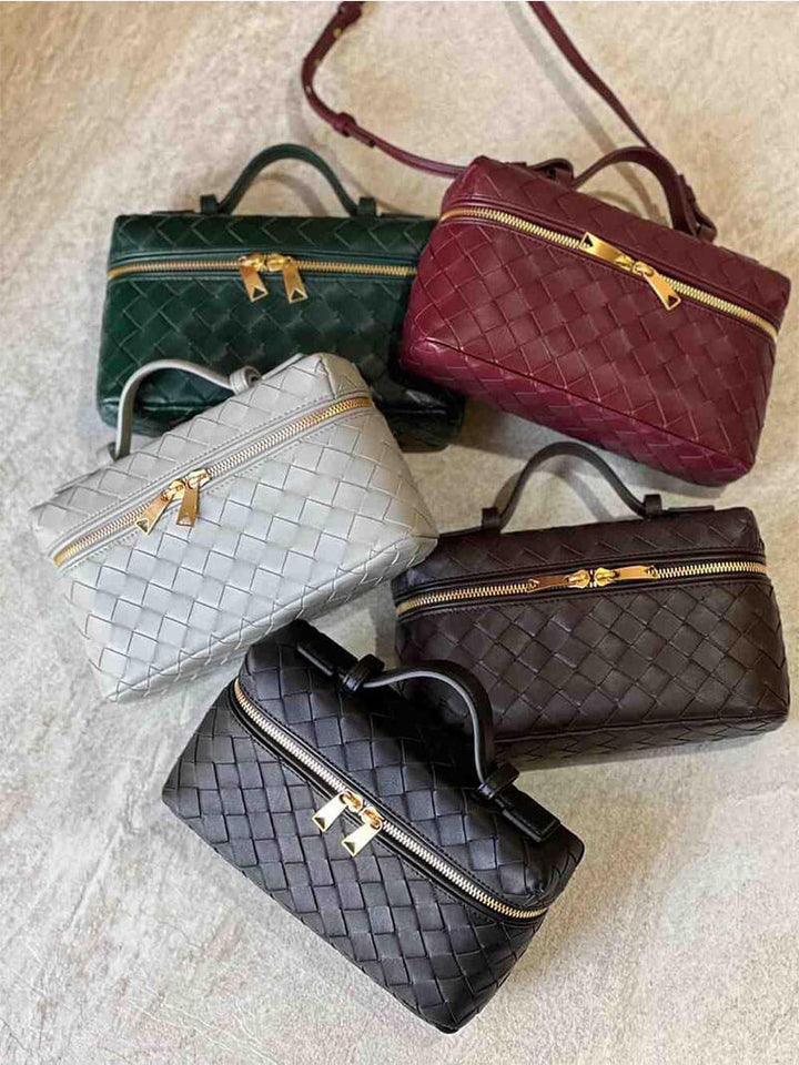 Top Handle Woven Faux Suede Bag