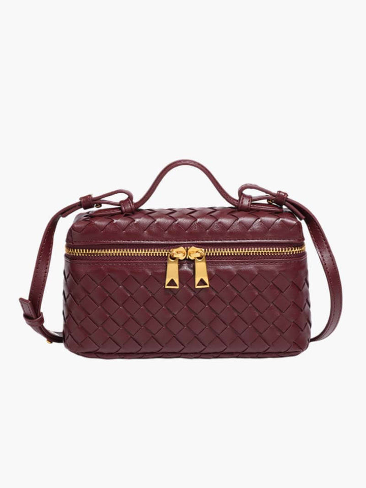 Top Handle Woven Faux Suede Bag