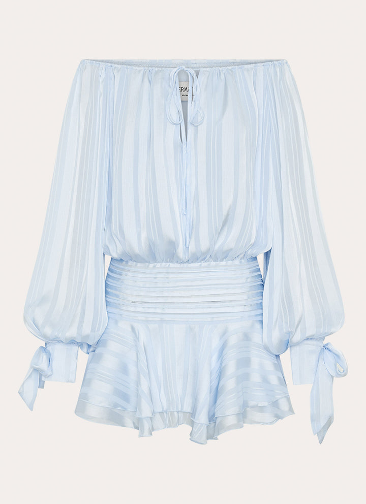 Eira Balloon Sleeve Mini Dress Blue