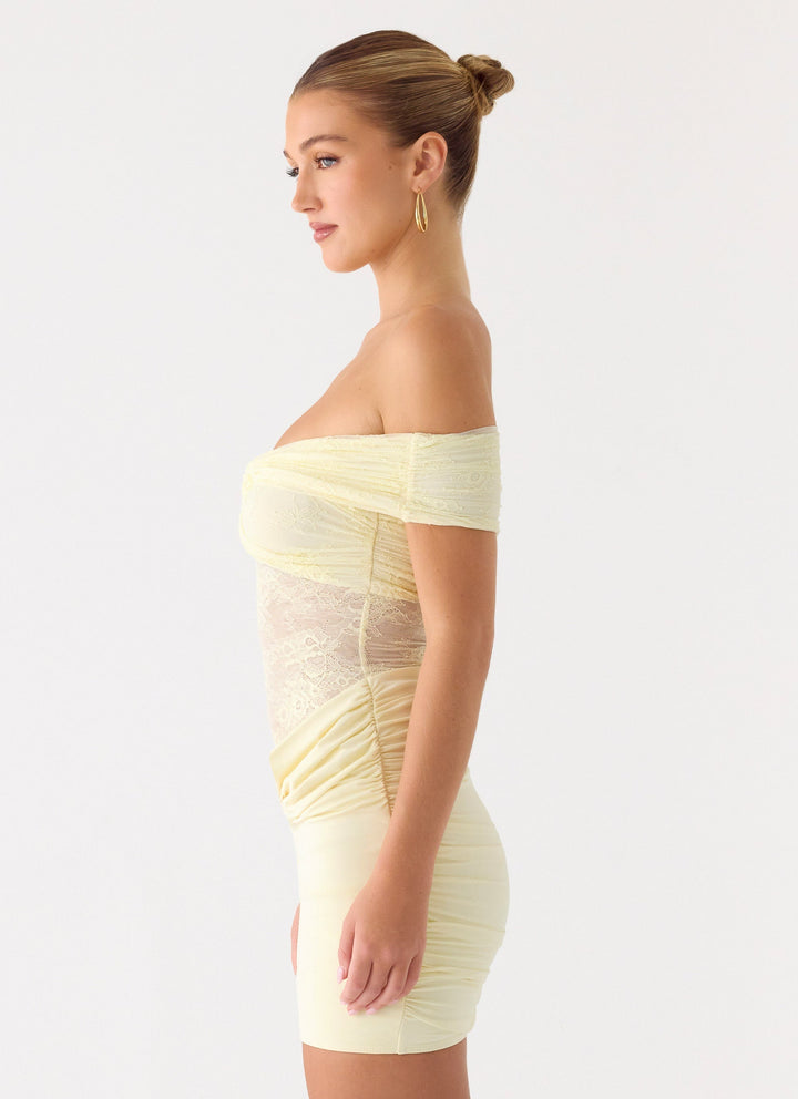 Either Way Off Shoulder Mini Dress Yellow