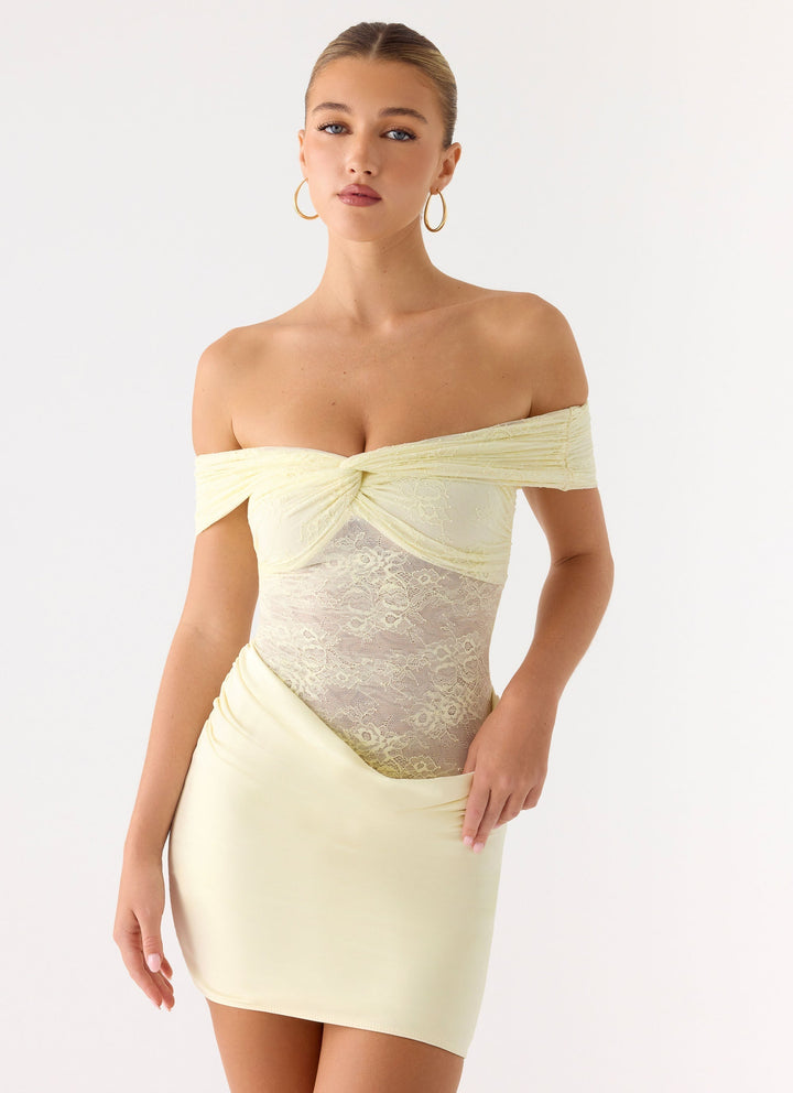 Either Way Off Shoulder Mini Dress Yellow
