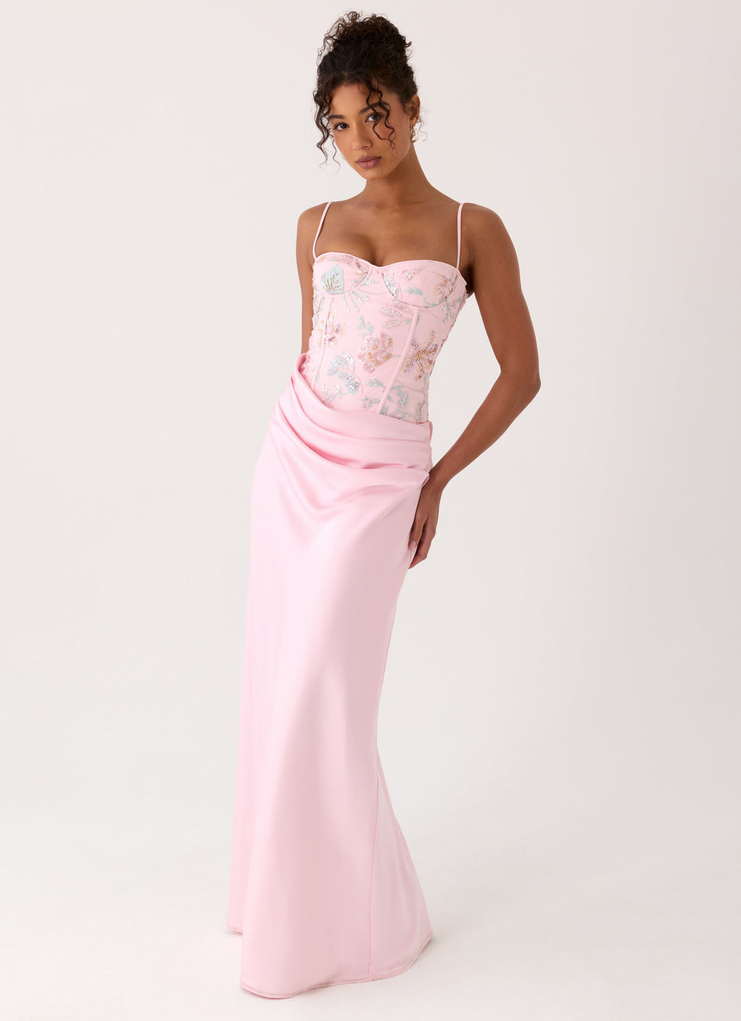 Euphoric Beaded Maxi Dress Pink