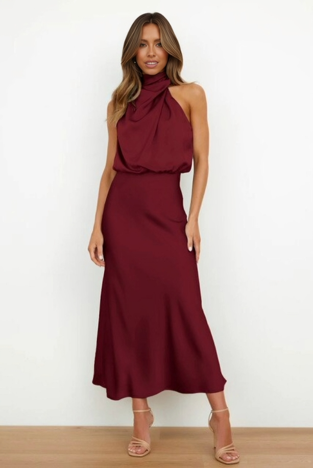 Evening Dress | Elegant Halterneck Plus Size Formal Gown | Flattering Flowing Silhouette