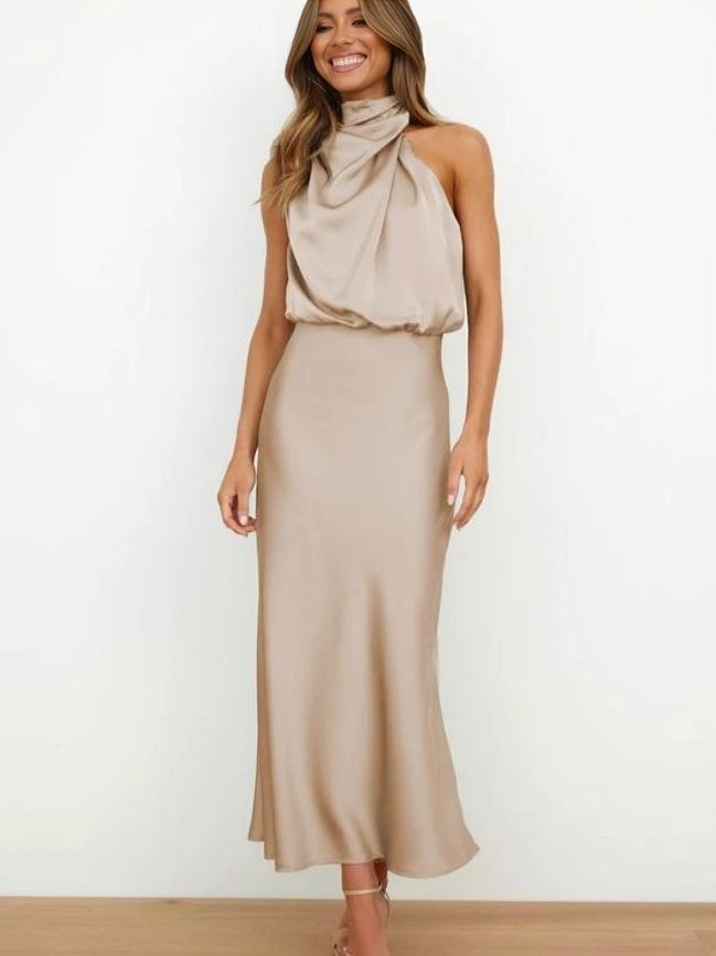 Evening Dress | Elegant Halterneck Plus Size Formal Gown | Flattering Flowing Silhouette