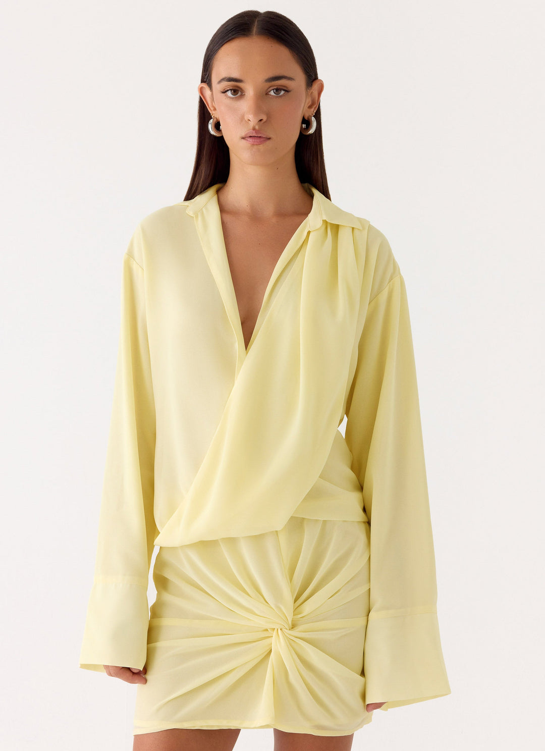 Ferretti Shirt Mini Dress Pale Yellow
