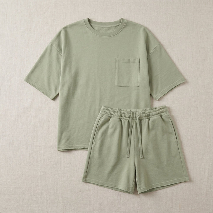 Duttini | Feminine Oversized Relaxed Two-Piece Set With Chest Pocket And Wide-Leg Shorts